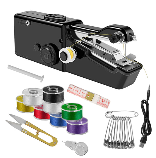 Black handheld sewing machine with accessories-USB-Electric-Quick-Stitch-Fabric-Pet-Clothes-DIY